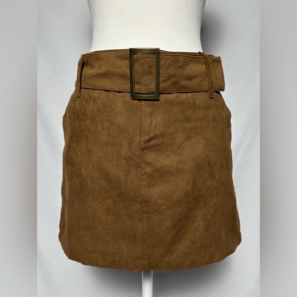SMART SET Faux Suede Camel Y2K Boho Western Belted‎ Mini Skirt Size 6
